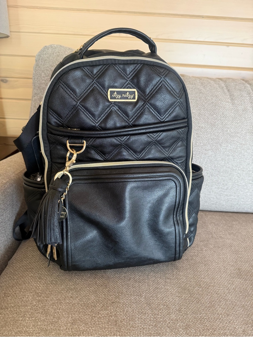 Itzy Ritzy Mystic Boss plus Black Quilted faux Leather diaper Backpack